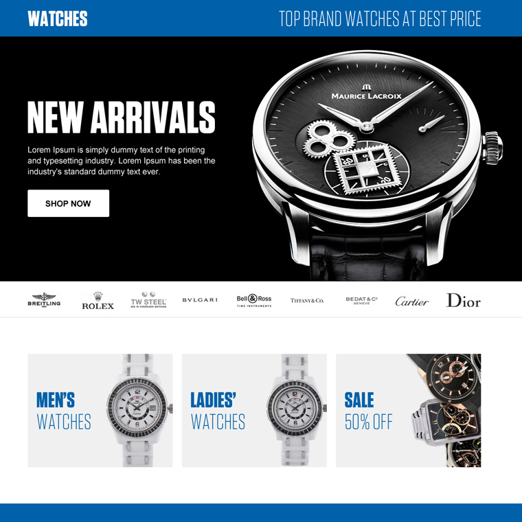 online watch store ecommerce responsive landing page design