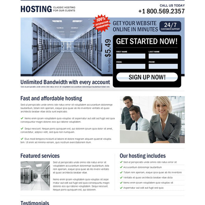 classic hosting unlimited bandwidth clean page design