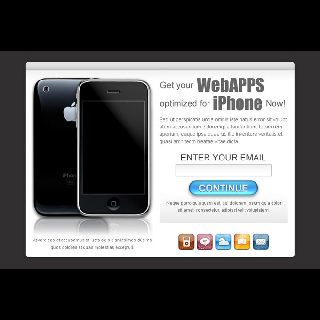 online web apps optimized for iphone lead capture ppv landing page design template Miscellaneous example