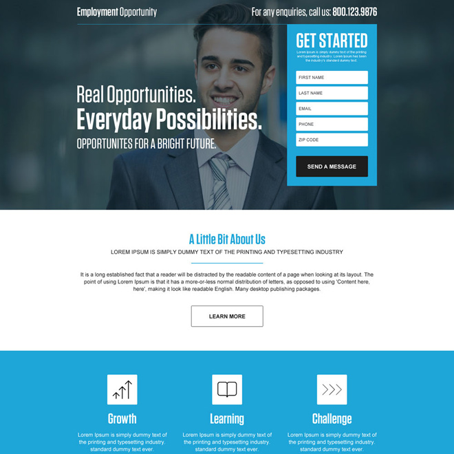 professional employment opportunity responsive landing page Employment Opportunity example