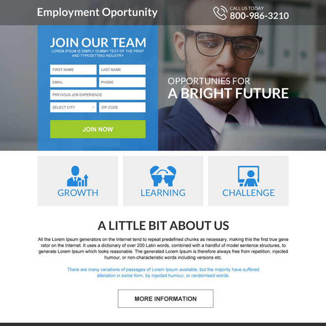 responsive employment opportunities mini landing page Employment Opportunity example