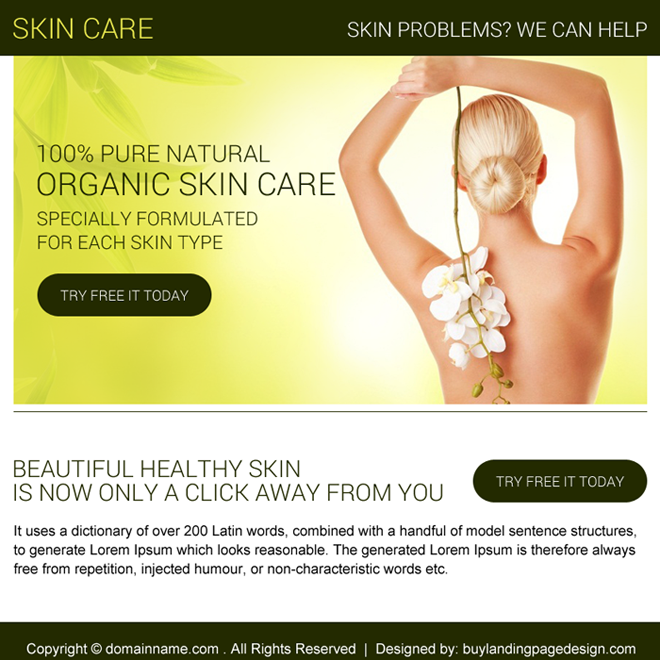 organic skin care free trial PPV design Skin Care example