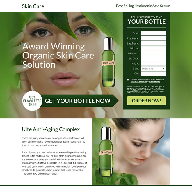 anti ageing skin care solution bank page design Skin Care example