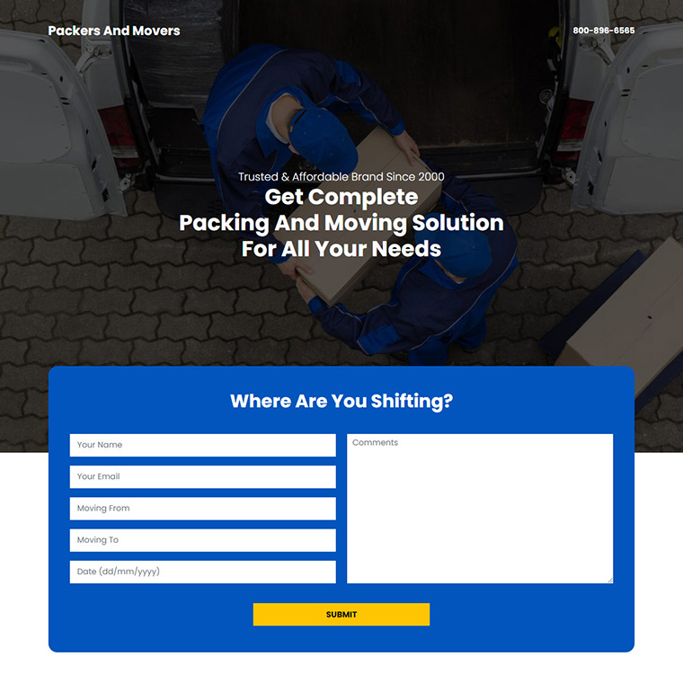 packing and moving solution responsive landing page