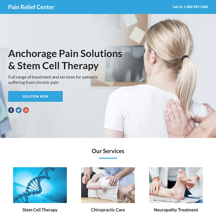 pain relief center lead funnel responsive landing page Pain Relief example