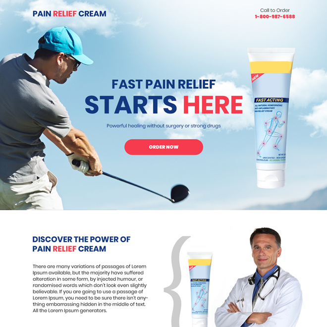 pain relief cream selling responsive landing page design Pain Relief example