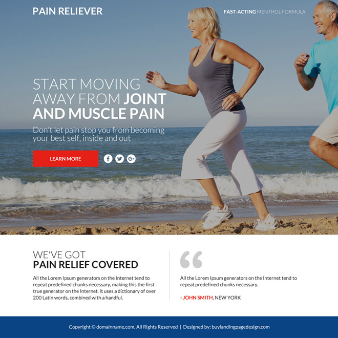 responsive pain relief product selling funnel page Pain Relief example