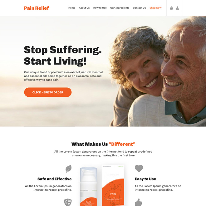 pain relief product selling responsive website design