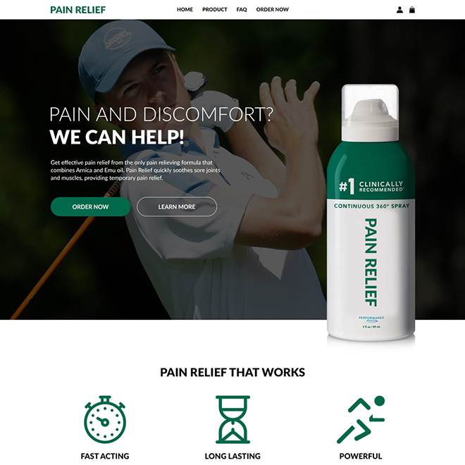 pain relief spray lead generating responsive website design