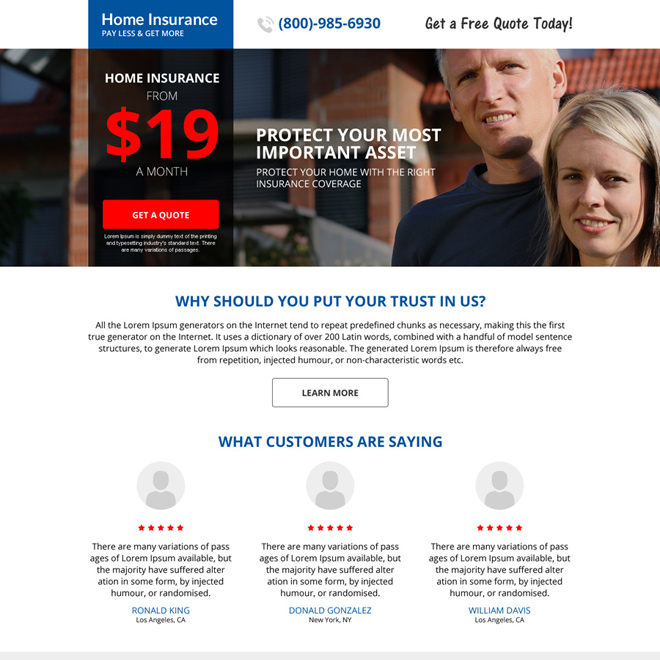 responsive home insurance minimal landing page design