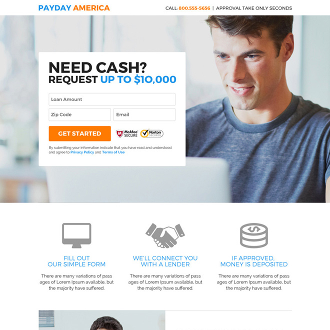 professional payday america quick cash loan responsive landing page Payday Loan example