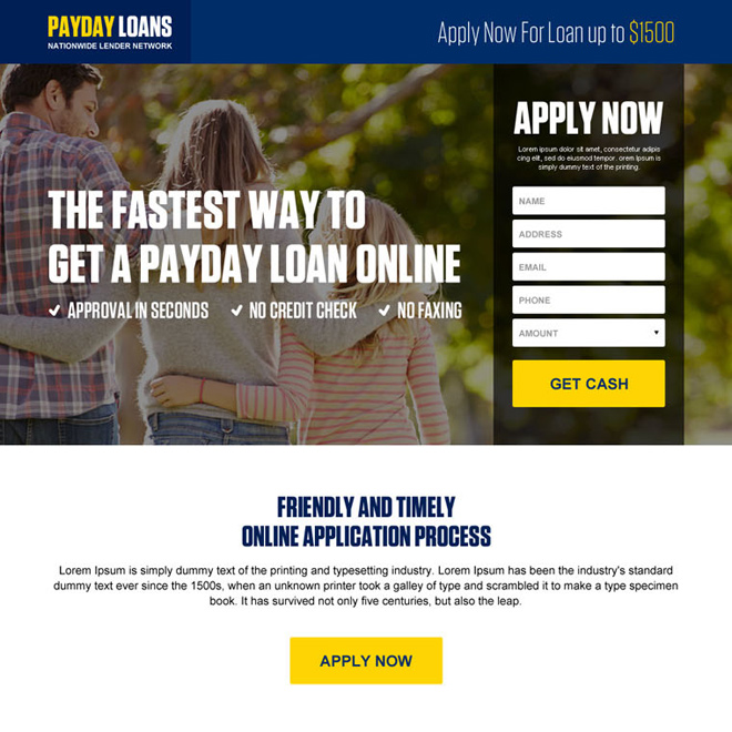 responsive online payday loan landing page design Payday Loan example