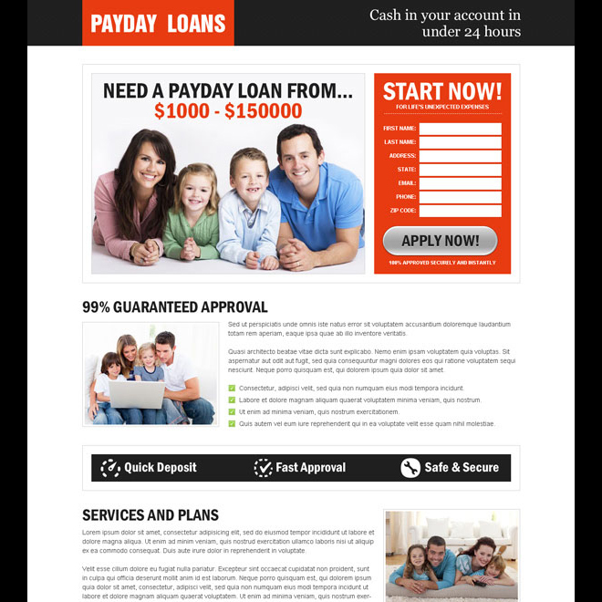 payday loan responsive lead capture lander design Payday Loan example