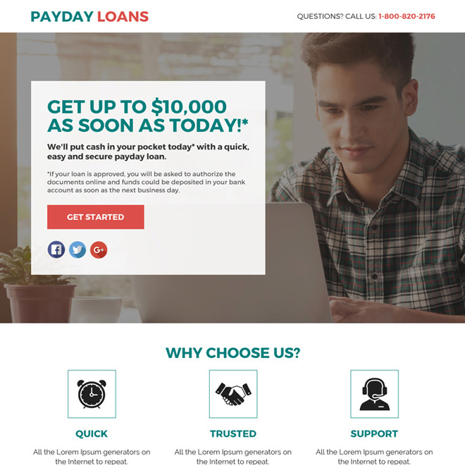 payday loan responsive lead funnel landing page design Payday Loan example