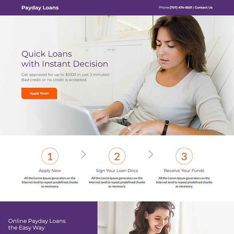 online payday loans call to action responsive landing page