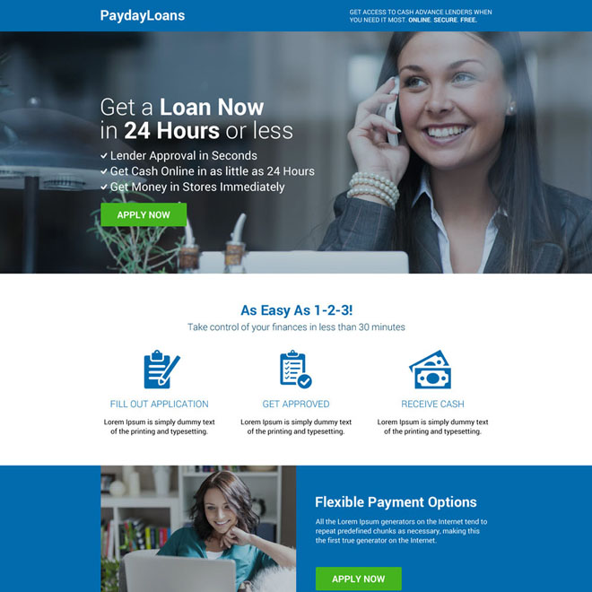 responsive payday loan professional landing page design Payday Loan example