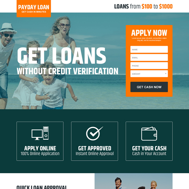 payday loan without credit verification responsive landing page design Payday Loan example