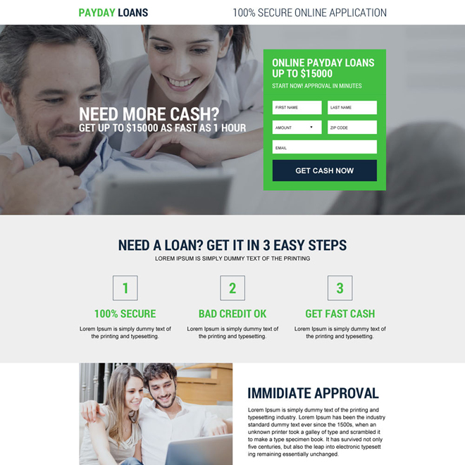 responsive payday loan online lead capturing landing page