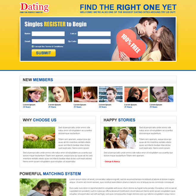 the perfect match dating lead capture landing page design