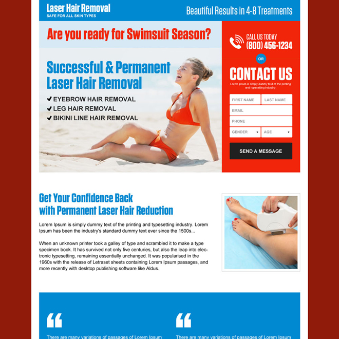 permanent laser hair removal responsive landing page Hair Removal example