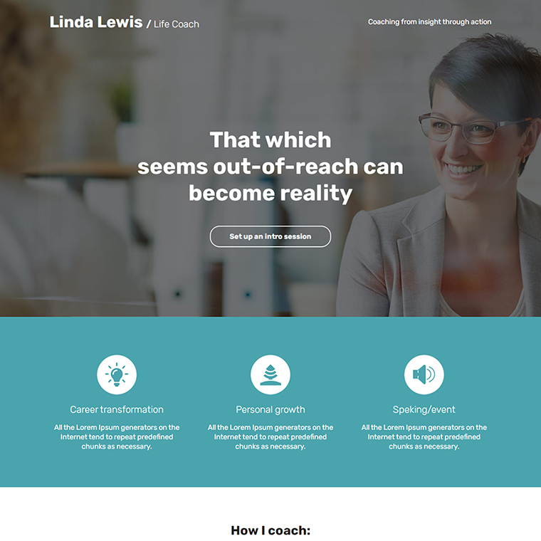 personal life coach lead capture landing page Personal Page example