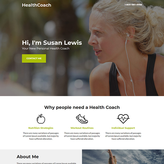 personal health coach responsive landing page Health and Fitness example