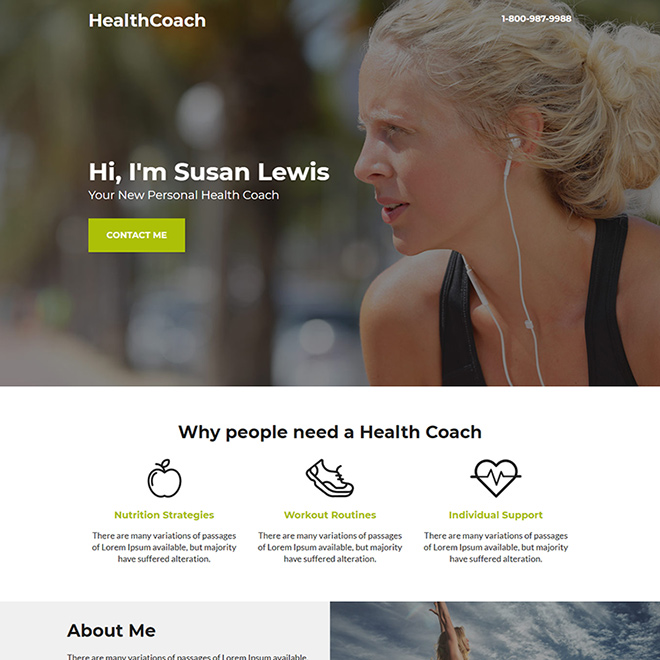 personal health coach responsive landing page