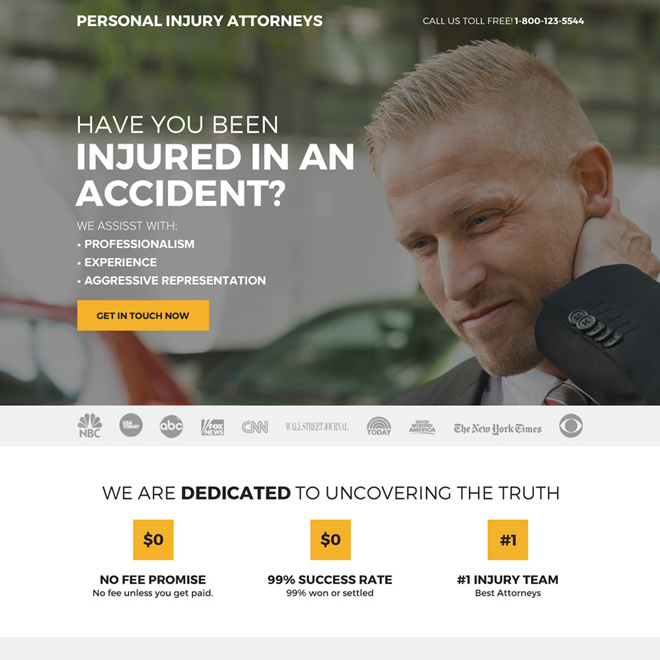 responsive personal injury attorney clean landing page design