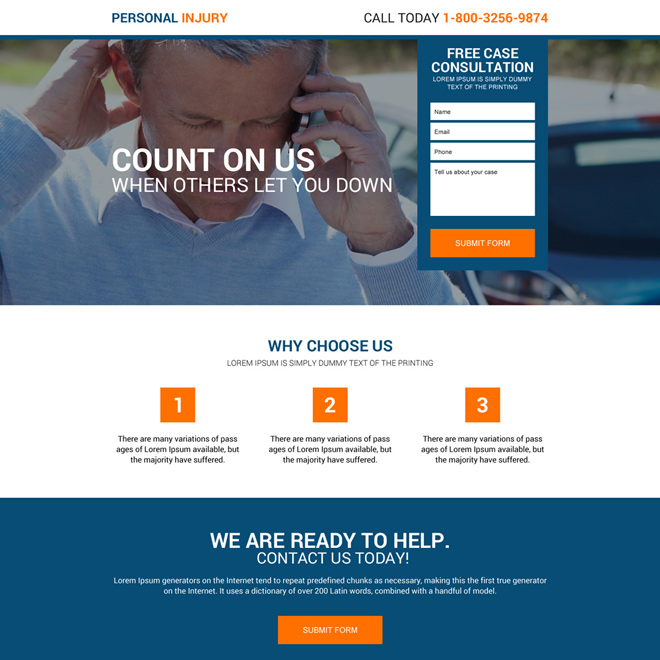 responsive personal injury free case consultation landing page