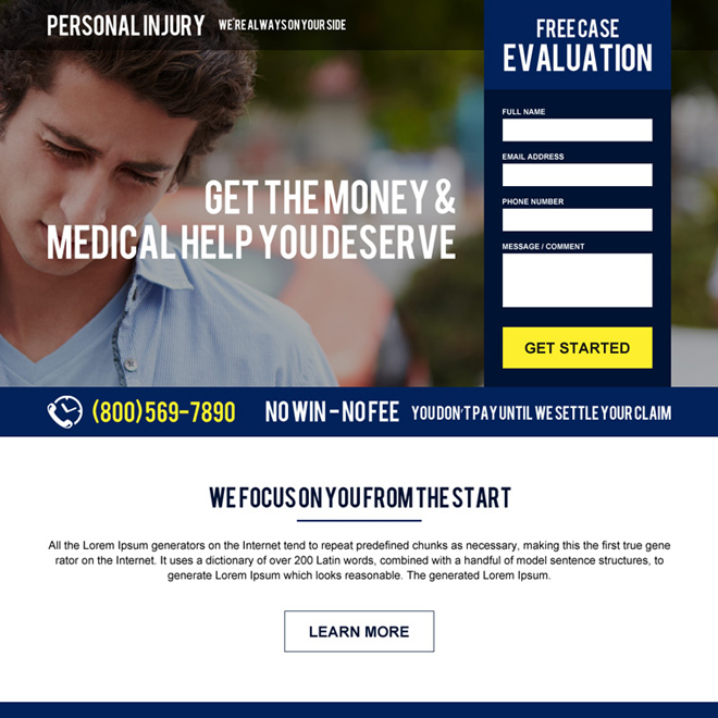 personal injury case evaluation responsive landing page design Personal Injury example