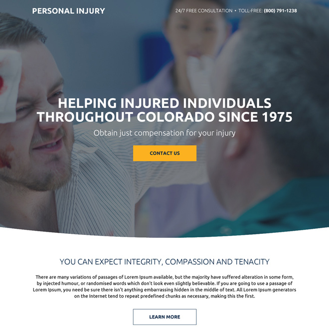 personal injury compensation responsive landing page design Personal Injury example