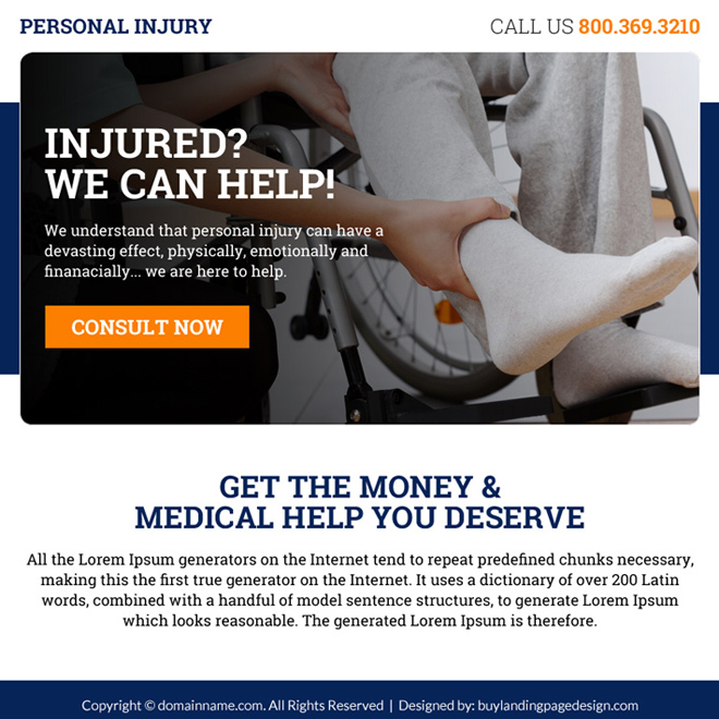 personal injury free consultation lead capturing ppv landing page Personal Injury example