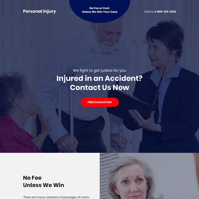 personal injury accidents free evaluation responsive landing page Personal Injury example