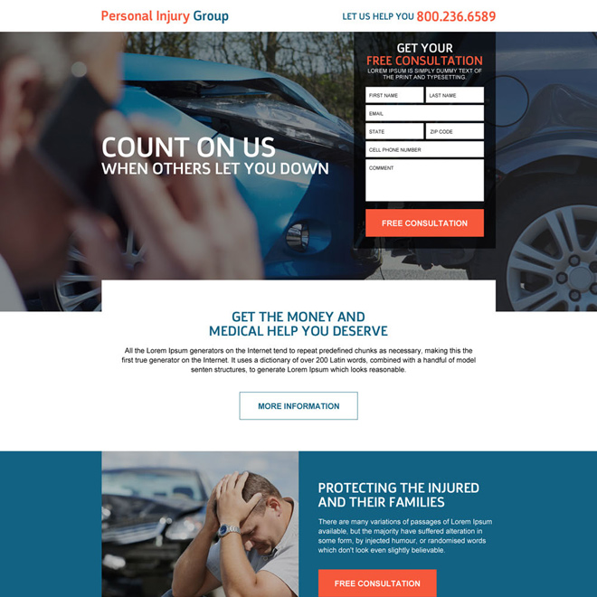 responsive personal injury help landing page design template