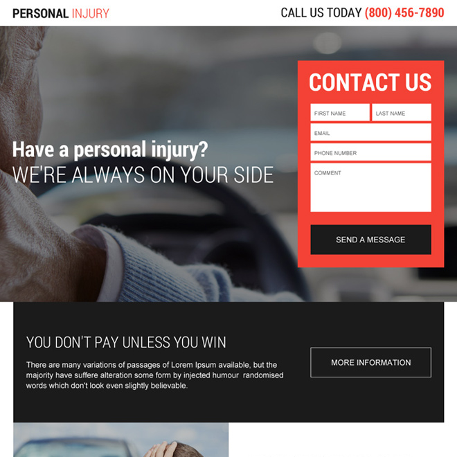 professional personal injury lead generating responsive landing page Personal Injury example