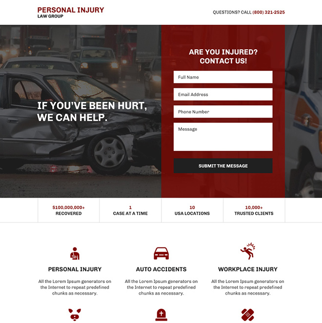 personal injury protection responsive landing page design