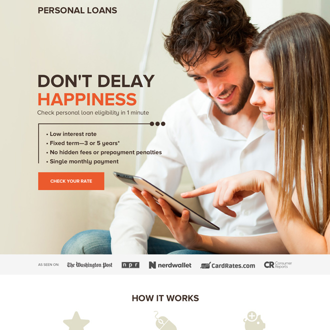 professional personal loan rates responsive landing page design Loan example