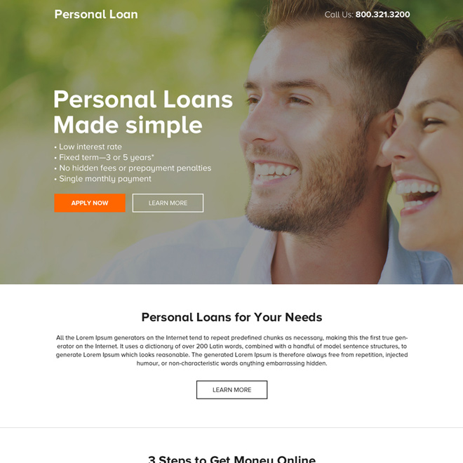 minimal personal loan responsive landing page design