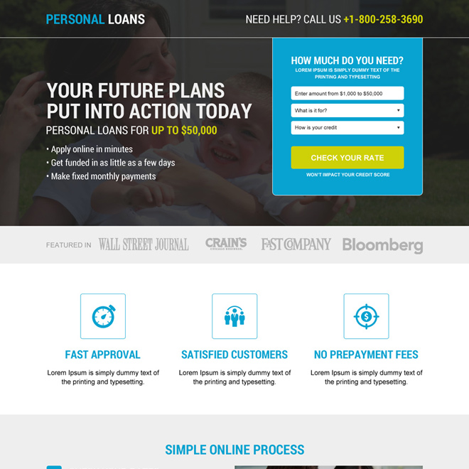 instant and easy personal loan service landing page Loan example