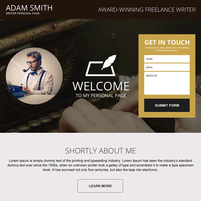 award winning freelance writer responsive personal page design