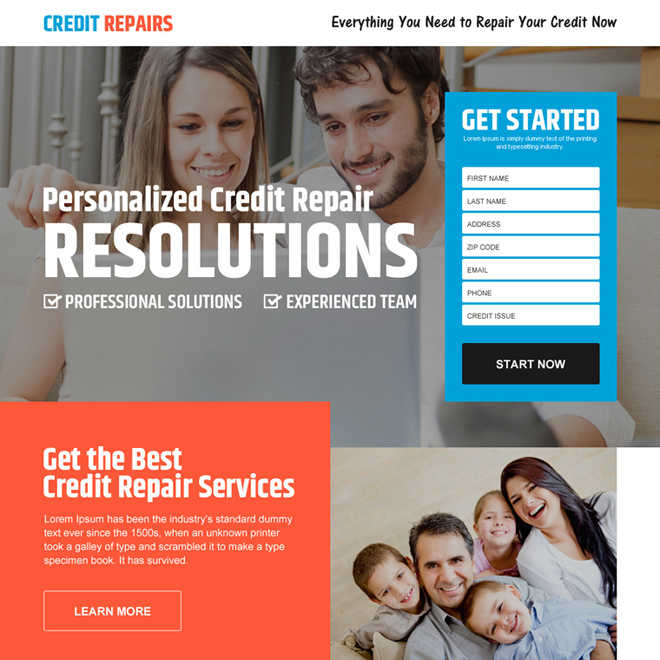 personalized credit repair responsive landing page design