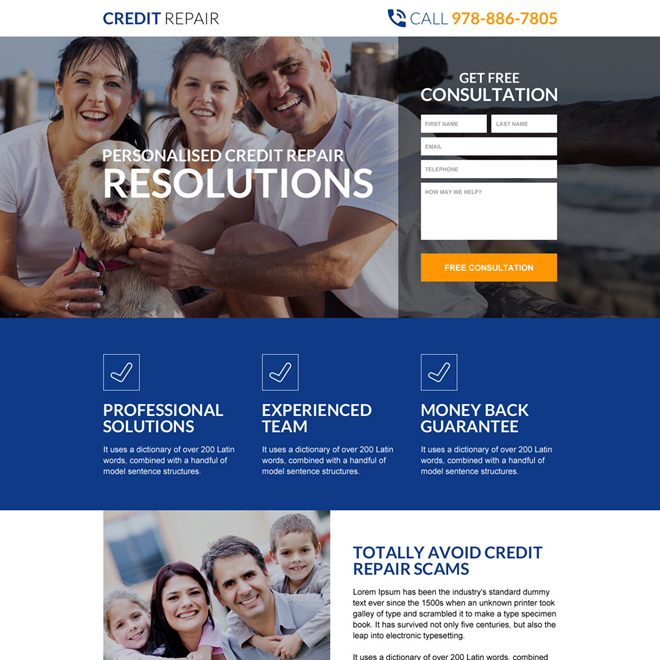 credit repair resolutions responsive landing page design Credit Repair example