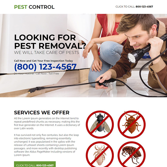 pest control services phone call capture landing page Pest Control example
