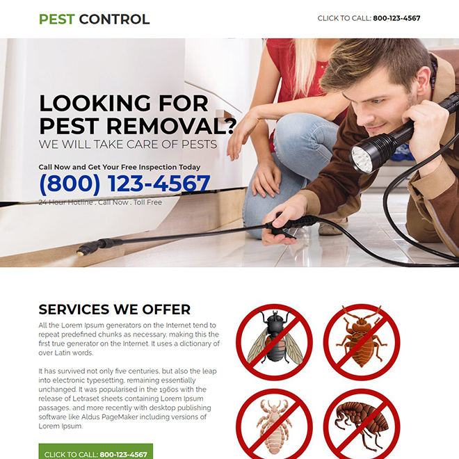 pest control services phone call capture landing page