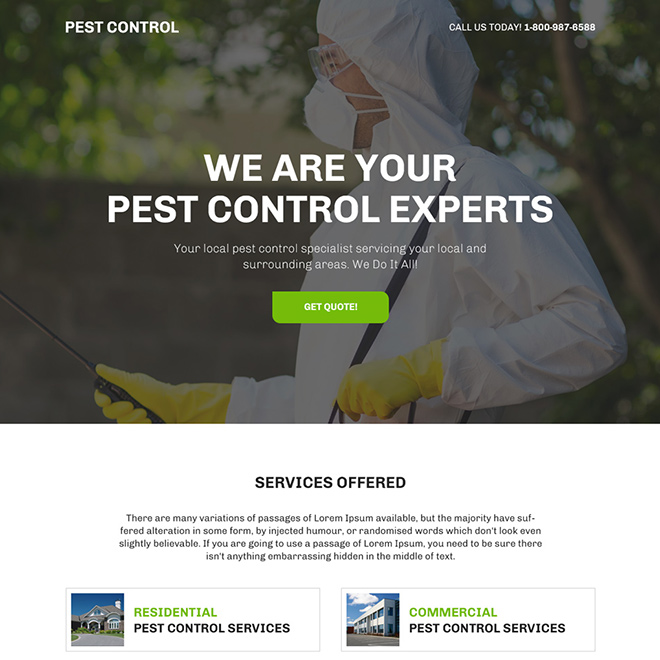 pest control experts bootstrap landing page design