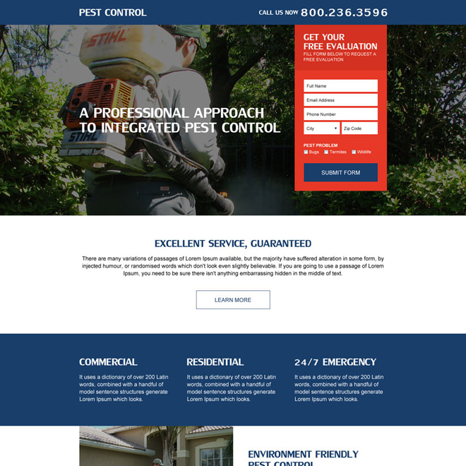 professional pest control service responsive landing page