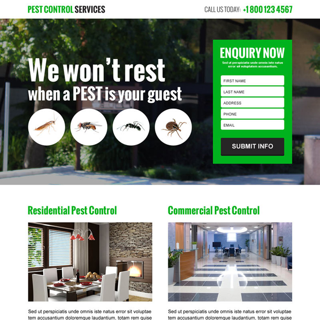 pest control services responsive landing page design template