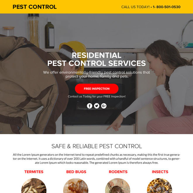 pest control service lead funnel responsive landing page design Pest Control example