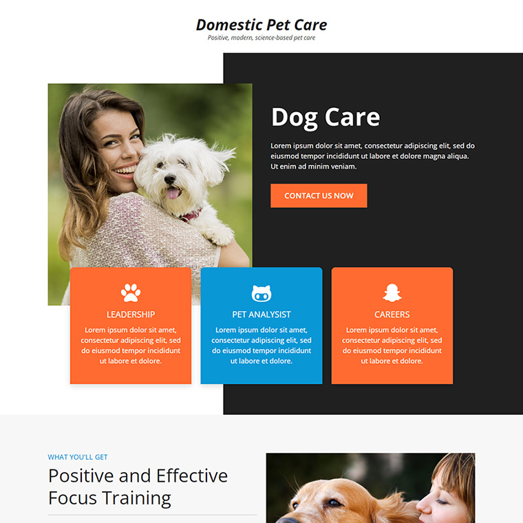 domestic pet care services landing page design