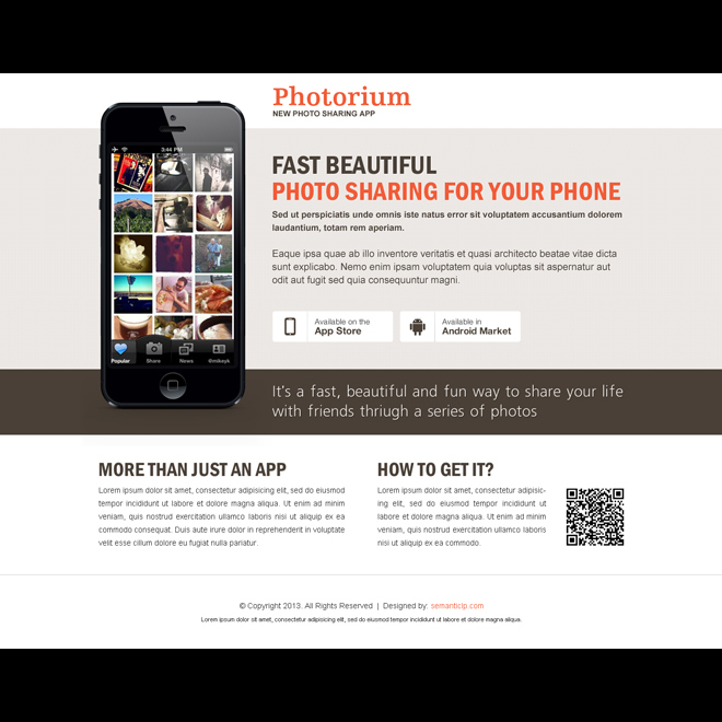 fast beautiful photo sharing from your phone application landing page design